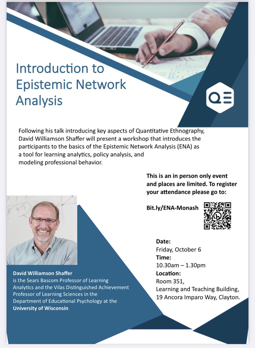 jingloveslife's tweet image. What a privilege to be able to hear from the best #QuantitativeEthnography experts as the intro to such cool approaches to do #HumanScience, and in person! @DWShaffer @thinkingmike 🧠🤩

Missed it? Come along tmr (pic 3 for registration) or to #ICQE23 next week 🙌🏻 @merc_education
