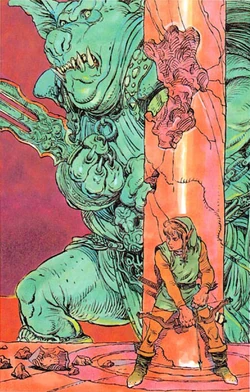 Chapter 34 has a bunch of visual references (some more obvious than others) but my favorite one I was able to sneak in was this panel based off this old Katsuya Terada artwork of Ganon from Zelda 1. 
