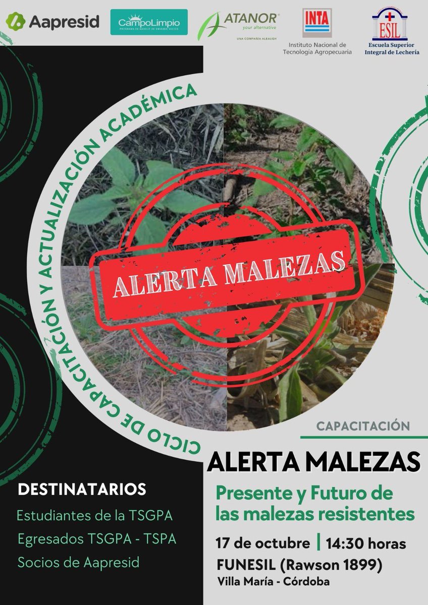 Regional_VM's tweet photo. Si sos Socio @aapresid y/o estudiante de La Escuela Superior Integral de Lechería no te podes perder esta tremenda capacitación sobre malezas totalmente gratuita de la mano de expertos cómo Diego Ustarroz, Aapresid REM y Campo Limpio. https://t.co/jX7f4TFZZw