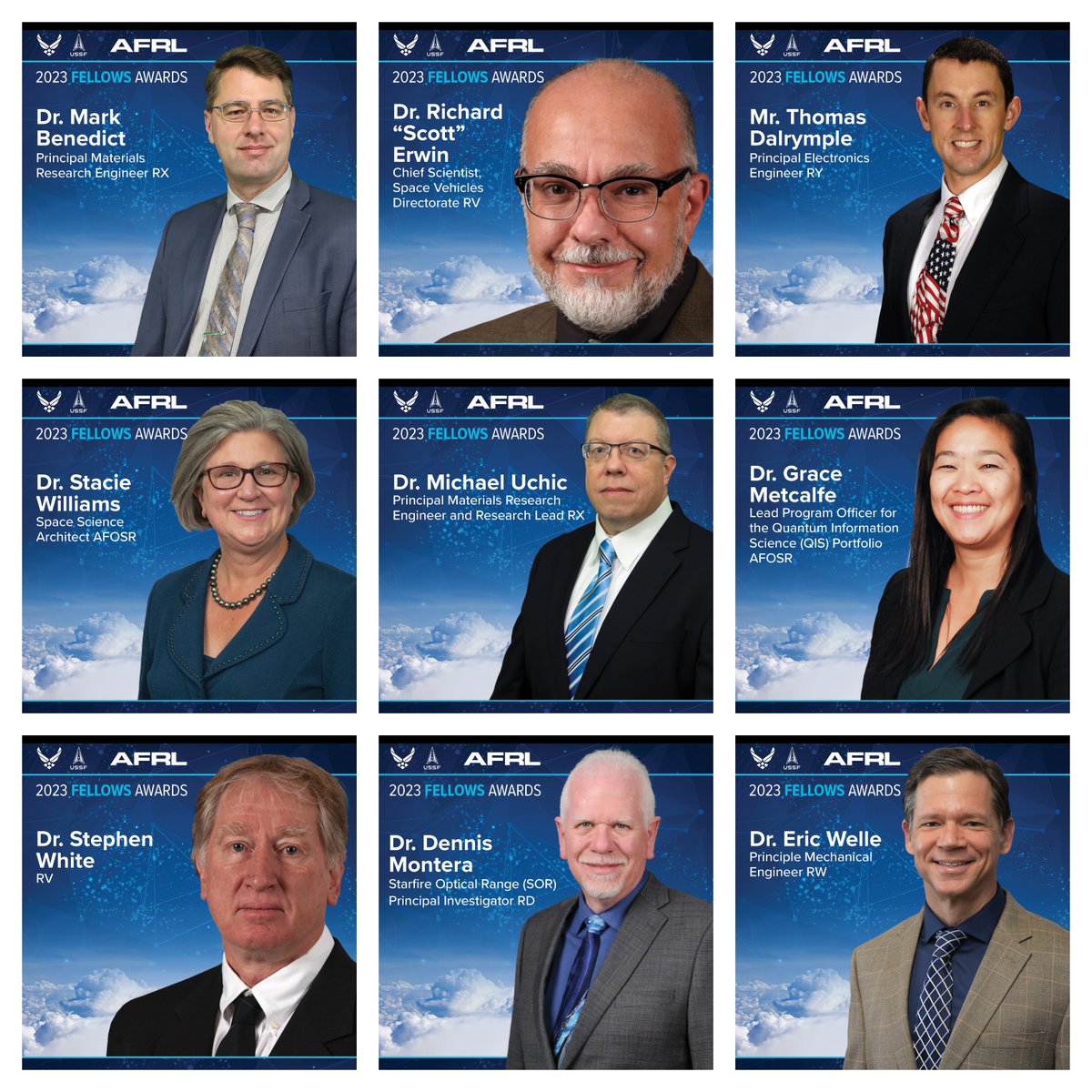 AFResearchLab's tweet photo. Join us in congratulating this year's Fellows and Early Career Award Winners. πππ
Stay tuned each Wednesday as we dive into each awardee's background and current work over the next few months.
#AFResearchLab | #AFRLFellows | #AFRLECAs https://t.co/iS4i8j5Pi4