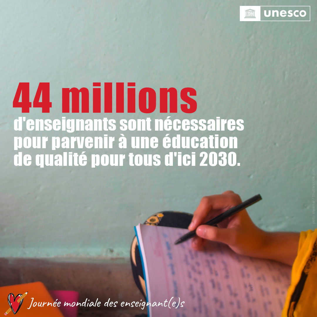 Nations Unies (ONU) (@onu_fr) on Twitter photo Le monde a besoin de plus d’enseignant(e)s❣️
En cette #JournéeMondialeDesEnseignant(e)s, joignez-vous à l'<a href="/UNESCO_fr/">UNESCO en français</a> pour plaider en faveur d’une profession enseignante digne et reconnue à sa juste valeur : unesco.org/fr/days/teache… Le monde a besoin de plus d’enseignant(e)s❣️
En cette #JournéeMondialeDesEnseignant(e)s, joignez-vous à l'<a href="/UNESCO_fr/">UNESCO en français</a> pour plaider en faveur d’une profession enseignante digne et reconnue à sa juste valeur : unesco.org/fr/days/teache…