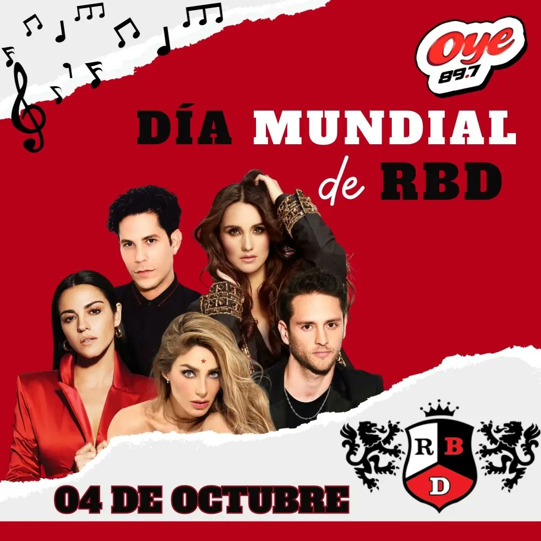 Oye897's tweet photo. ¡Día Mundial de RBD! 🎶🙌

¿Cuál es tu canción favorita? Pendiente de #Oye897fm ya que te tiene sorpresas y regalos. 😎🔥

#RBD #Oye897fm #RBDEnOye https://t.co/SrvtBvTAXI