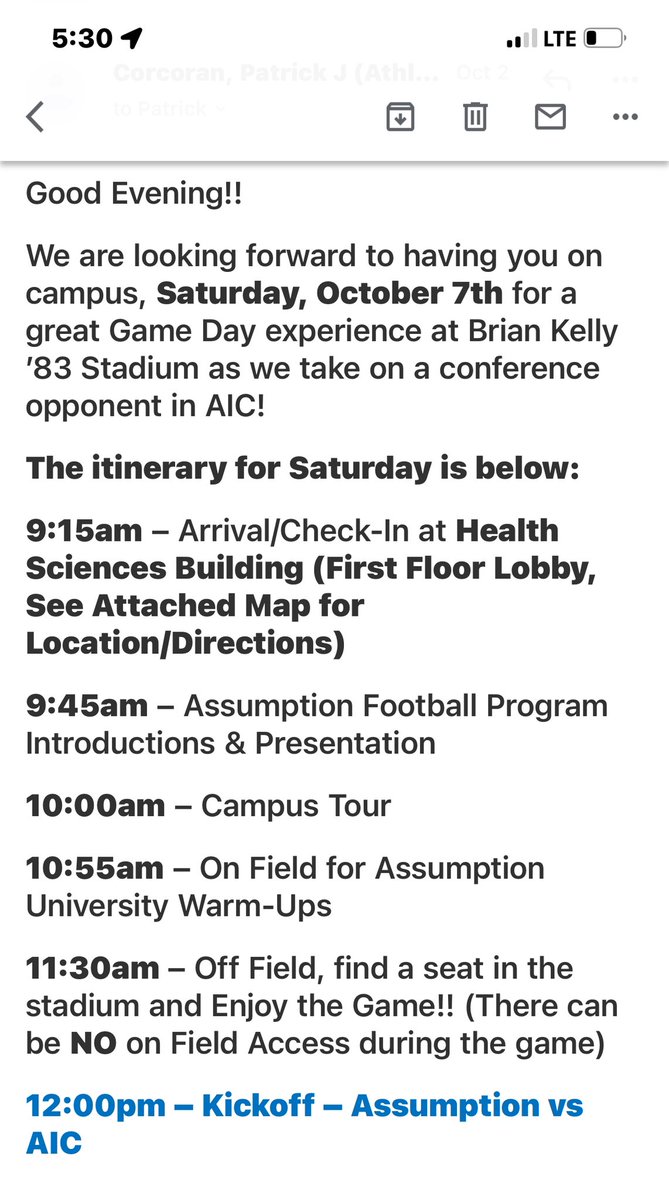 hunterduval44's tweet photo. Thank you to @CoachCorc70 and @AssumptionFB for the game day invite on 10/7 #assumptionfootball https://t.co/EP9Dvs4Ovn