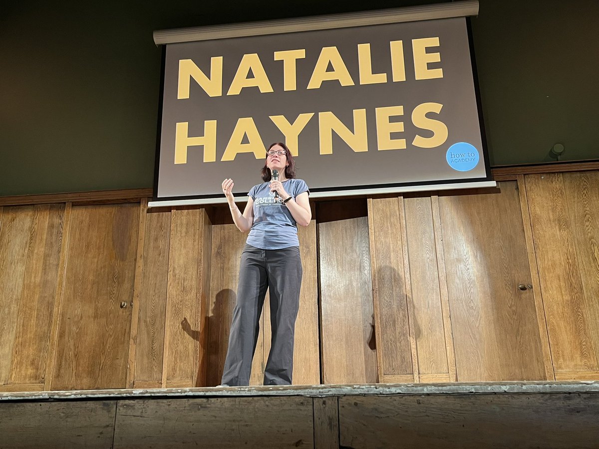 annapageturner's tweet photo. Wonderful evening (as usual) with @officialnhaynes at Conway Hall @howtoacademy 🤍
Come for goddesses and Greek mythology, stay for Barbie and RuPaul Drag Race references. And penguins. And Muses in wool jumpers. #MegaPenguin https://t.co/STGlRuANy2