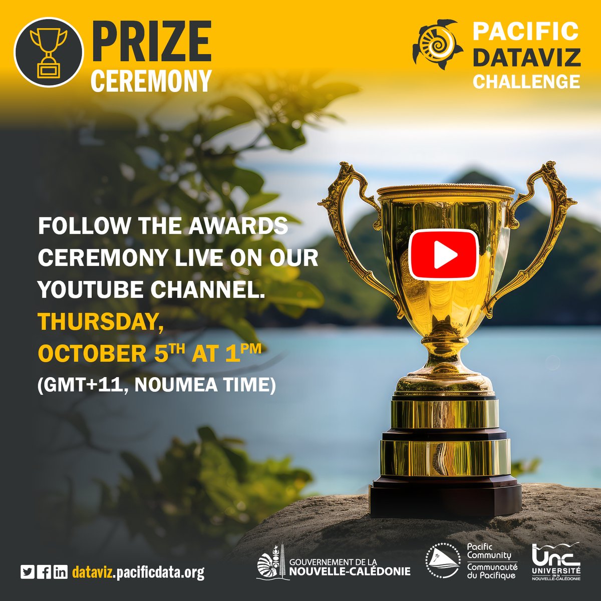 ⏳ Only 4 hours left until the grand winners are announced ❗ 
Join us today at 1:00 PM (GMT+11, Nouméa time) on our YouTube page to watch the award ceremony live:
🔗 lnkd.in/g5d3WThY

#DataStats
<a href="/GouvNC/">GouvernementNC</a>
<a href="/spc_cps/">Pacific Community</a>