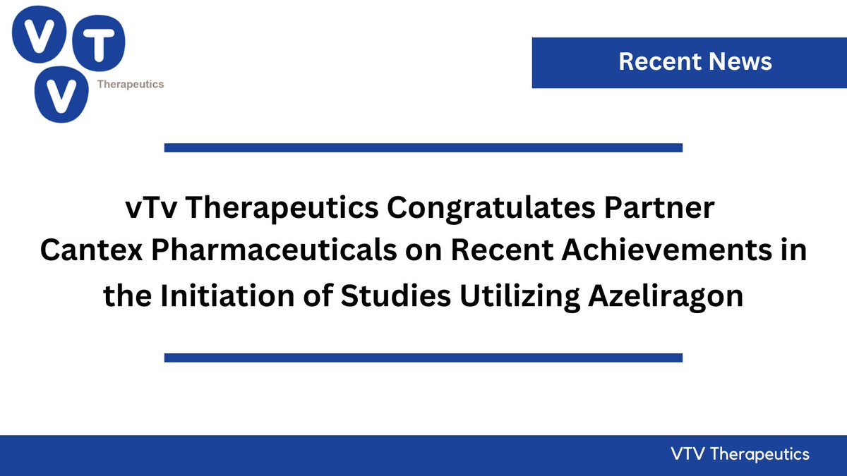 Congratulations to our partner #CantexPharmaceuticals, Inc. on their recent accomplishments for initiating studies utilizing #azeliragon (a novel antagonist of RAGE)! For more details on the studies and partnerships, read the full news releases here: cantex.com/latest-news/