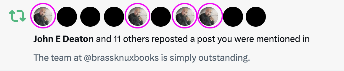 brassknuxbooks's tweet photo. We're so proud to be publishing @JohnEDeaton1's amazing memoir, Food Stamp Warrior.
But it really is heartwarming to see @brassknuxbooks supported by so many John Deaton's 😂. At least they're linking to our website...any publicity is good publicity, right? #reportfakes https://t.co/V1sHffTDr3