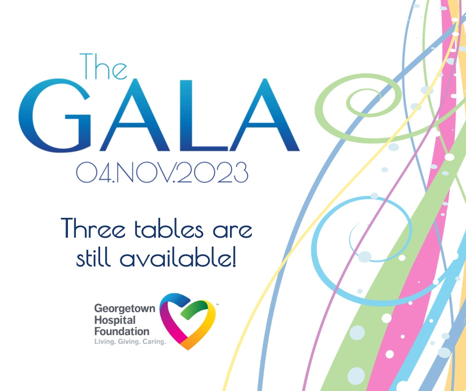 We are officially ONE MONTH AWAY from the 2023 Gala in support of Georgetown Hospital! 🌈

To purchase tickets, contact Knesia Sholdra: ksholdra@haltonhealthcare.com. 📨

Click the link to learn more: bit.ly/3rChQ32