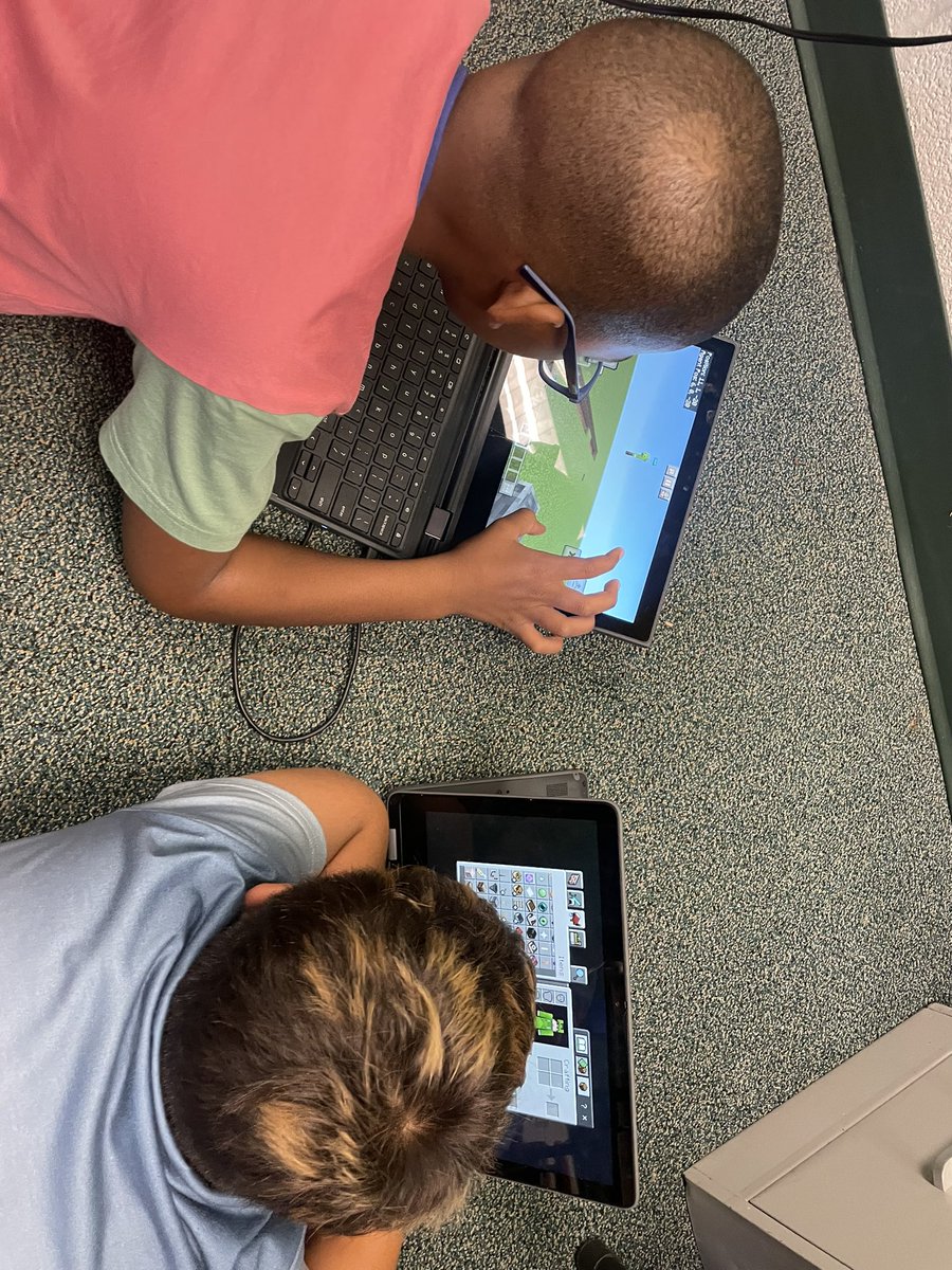 BethFisherIFT's tweet photo. Another successful time building in @PlayCraftLearn. “Build a campsite!” Notice bathhouse shower & campfire. ⛺️ 🔥 🌲 #minecraftclub @LittleRiverLCPS @LRESPTA https://t.co/6yonoDeTfN