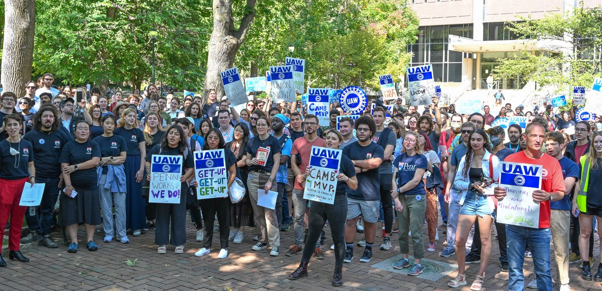 Today, we rallied to celebrate signing over 2700 union authorization cards which demonstrate supermajority support for GET-UP, and announce our plan to file for a union election. Over 600 of us signed a letter asking Penn to remain neutral and respect our right to form a union…