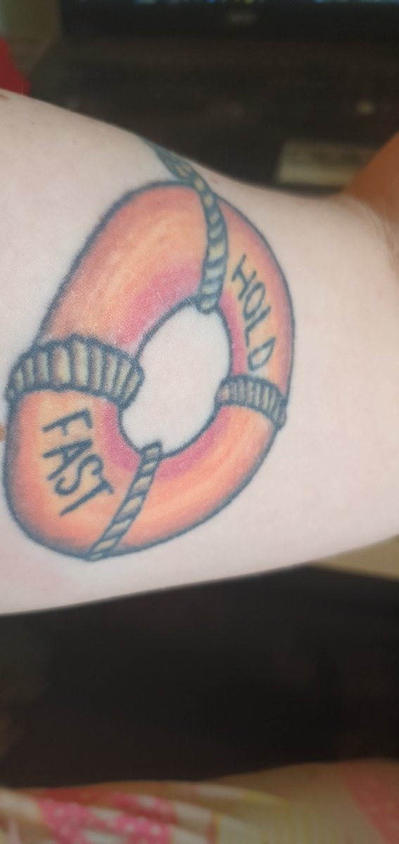 BronHallerWalsh's tweet photo. @DiaryofaSickGrl Really hard to take a selfie of my inside bicep, but here's my other one, reminding me to hang onto life one more day https://t.co/HXAKgkmodF