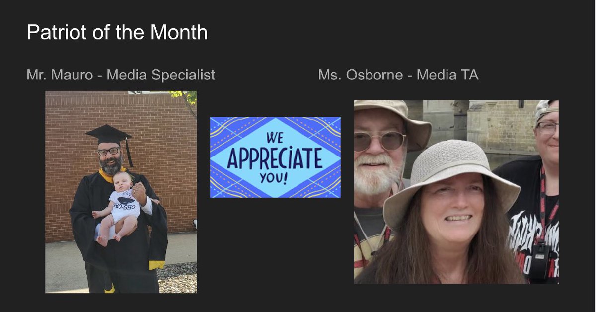 ommsaacps's tweet photo. Congratulations to Mr. Mauro and Mrs. Osborne for being our Patriots of the Month โค๏ธ๐๐ค You both are truly amazing and go over and beyond the call of duty. Thank you for all that you do! #beyondgrowsucceed #AACPSAwesome #PatriotPride #onedayatatime https://t.co/hBwCTEwFe8