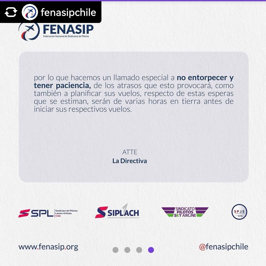 ColegioATCChile's tweet photo. Agradecemos el apoyo de la Federación Nacional de Sindicatos de Pilotos, Fenasip, a nuestro movimiento y los felicitamos por su compromiso irrestricto con la seguridad en la aviación. 
#ControladoresOrganizados
#ControladoresMovilizados

Repost @FenasipChile Comunicado 001/2023 https://t.co/T0pG3xOQx5