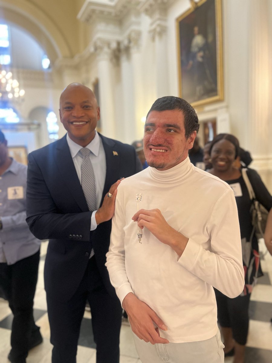 BigFishArt's tweet photo. On a visit today to the State House my son Harrison Miles met Wes Moore our wonderful Maryland Governor who is a champion  of individuals with special needs  Love this picture. GoHarrison!!! #WesMoore #Harrison Miles #tuberoussclerosis #TuberousSclerosisComplex. #specialneeds https://t.co/SLa8023ucX