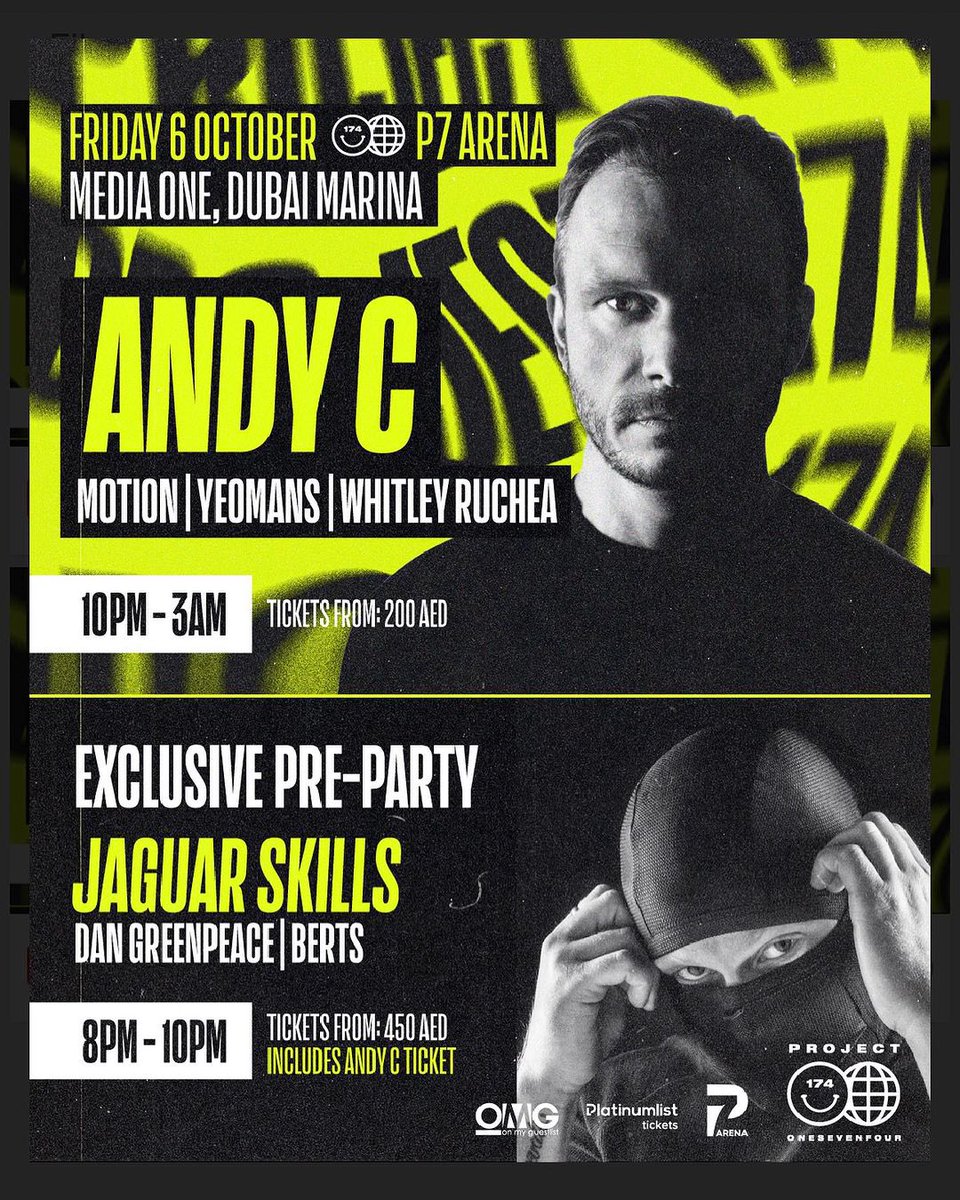 Drum n Bass royalty is coming to #Dubai on Fri 6 Oct 2023

Andy C &amp; Jaguar Skills are playing the P7 Arena

⚠️ Bag your ticket now. Link in bio.

🇬🇧 Project 174 ft. Andy C
🗓 Friday 6 October 2023
📍 P7 Arena, Media One

#drumandbass #dubainightlife