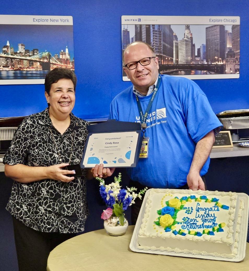 Today, in addition to our End of Summer Celebration, we celebrated Cindy’s retirement with the @RSWAirport Team. Happy retirement! We will miss you at @united but know you are always part of our airport family. @DJKinzelman @jacquikey @LouFarinaccio @scarnes1978 @ecnrosarosa⁩