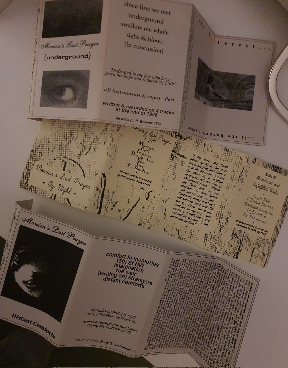 monicaslast's tweet photo. Managed to dig these out of the cassette storage... think I'll create new artwork for their new streaming lives though. This old hand assembled and photocopied stuff has served its purpose 😁 Can't even find the artwork for the first demo... https://t.co/3KbdEzZYyt