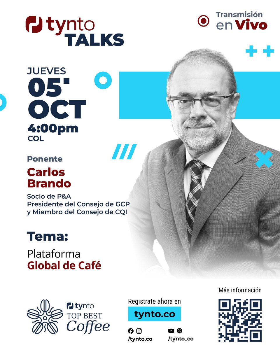 Tynto_co's tweet photo. 🔴HOY a las 4:00 pm en nuestro #tyntoTalks Plataforma Global de Café. Nuestro invitado Carlos Brando - Socio de P&amp;A, Presidente del Consejo de GCP y Miembro del Consejo de CQI, nos hablará de este importante tema. ¡¡No se lo pierdan!! Ingresa a YouTube 👉 https://t.co/2p4BsSixx1 https://t.co/VrdrmURYvk