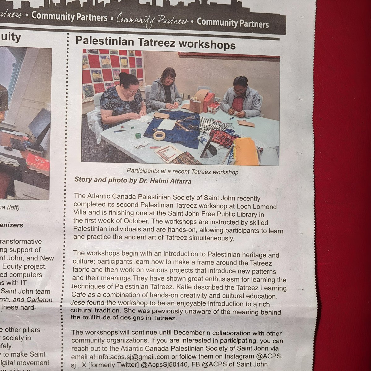 Grateful to @AroundtheBlock for featuring our Palestinian Tatreez workshop! Huge thanks to the art board of the city of @cityofsaintjohn and NB multicultural grant @ONBCanada @Gov_NB for making it possible! ✨🇵🇸 #PalestinianArt #CommunityWorkshop #artcraft #art