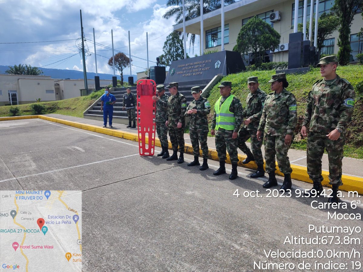 Ejercito_Div6's tweet photo. Así fue el simulacro ante una emergencia sísmica, adelantado por personal de la Vigésima Séptima Brigada de Selva en el departamento del #Putumayo, donde se actuó conforme a los protocolos establecidos para la #PreservaciónInteligente de nuestras tropas. https://t.co/BmR7APirXq