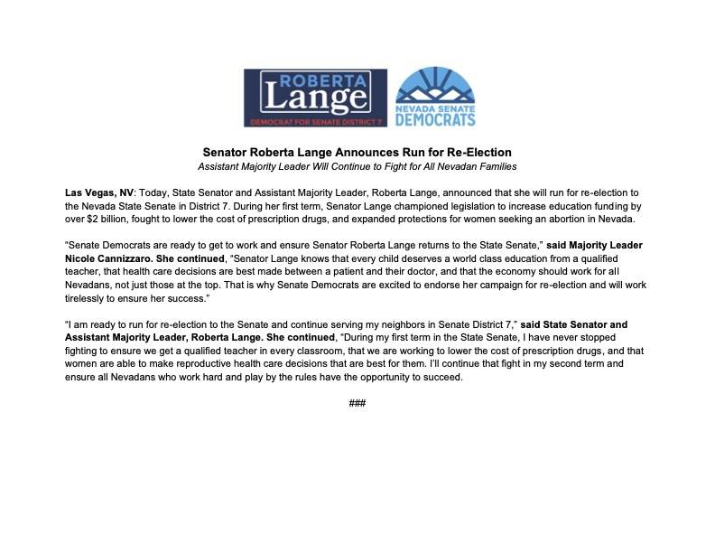 Senator @LangeForSenate has fought hard to level the playing field of all Nevadans. In a second term, she'll continue to fight to put a qualified teacher in every classroom, bring down the cost of health care, and protect access to abortion in the Silver State!