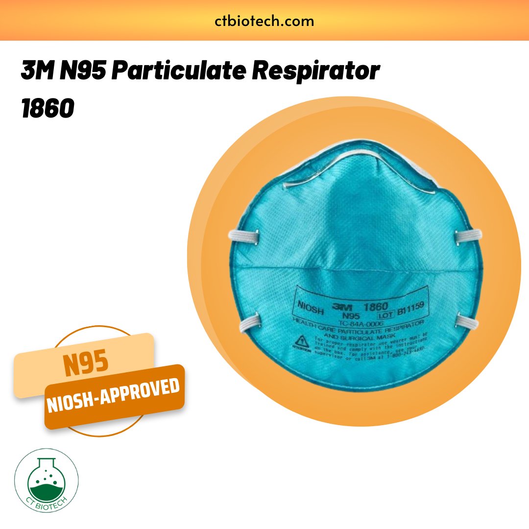 Provide respiratory protection for the wearer against certain airborne particles, splashes, spatter of blood, and other infectious materials with 3M 1860 N95 Respirators. Get your masks on ctbiotech.com . . . . #ctbiotech #ppe #n95 #3m #medical #mask #facemask