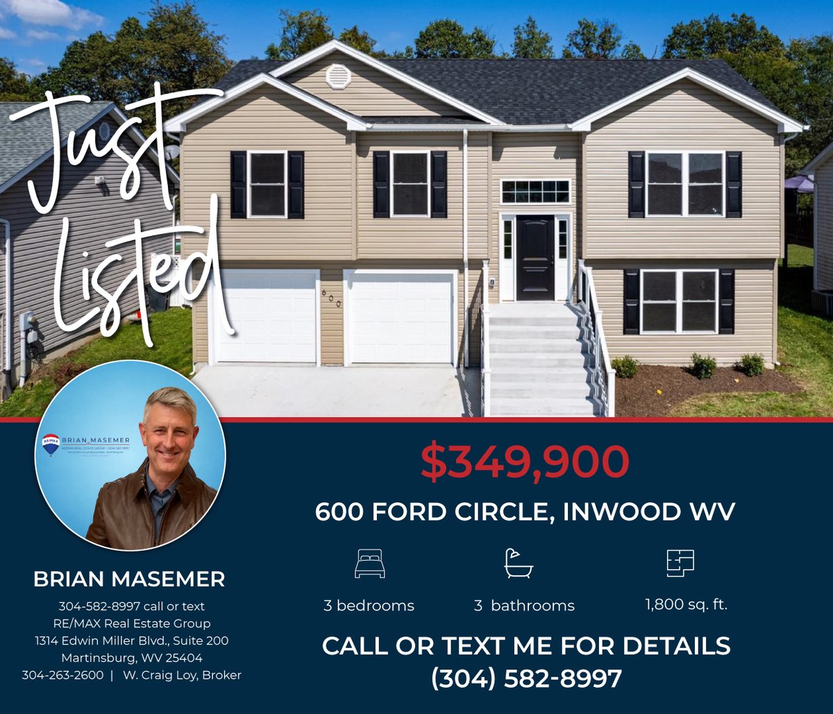 ‼️ JUST LISTED ‼️ South Berkeley County - Inwood, WV.

Brand new and 100% complete. 3 bedroom, 3 bath split foyer with a finished basement and 2-car garage. 

Photos & Details: zillow.com/homedetails/60…

#newlisting #berkeleycountywv #inwoodwv #remax