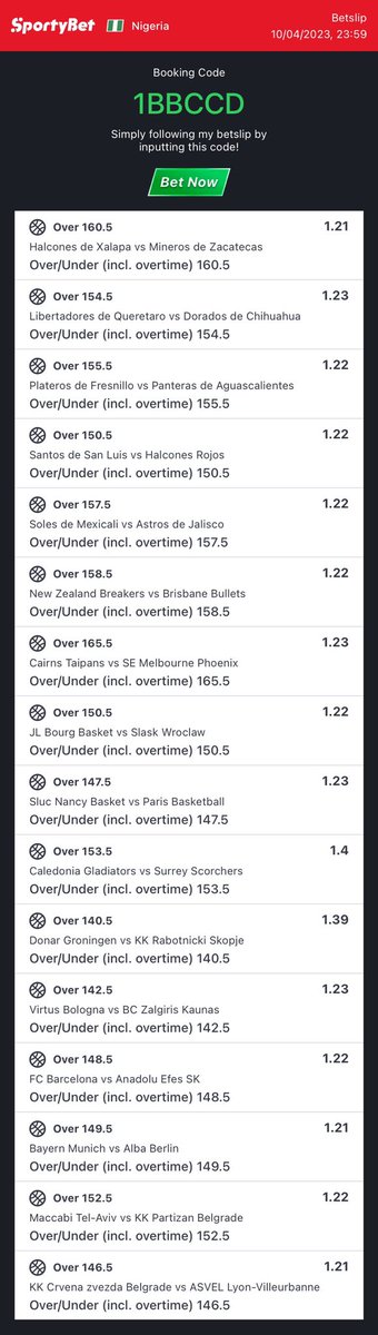 💥🏀 🏆

FF 78 odds.       B977966     👈

SF 16 odds        1BBCCD       👈

BE THERE !!!!!!!!!!!!!

@orioninc_ng @BasketballProfe @Ekitipikin @mrbayoa1 @mrbayoa1 @xyzszn @holardamolar @Emmanuel_Tips @rackodds @BasketballProfe @SHERLOCKODD @joysucex_ 

Pls RT