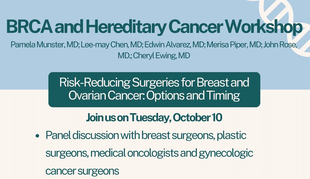 Still time to register: October 10the 5:30pm to 7pm "Risk-reducing surgeries for breast and ovarian cancer: options and timing" Latest <a href="/UCSF/">UC San Francisco</a> Hereditary Cancer Clinic informational workshop for mutation carriers and family members ow.ly/hzwN50POOa0