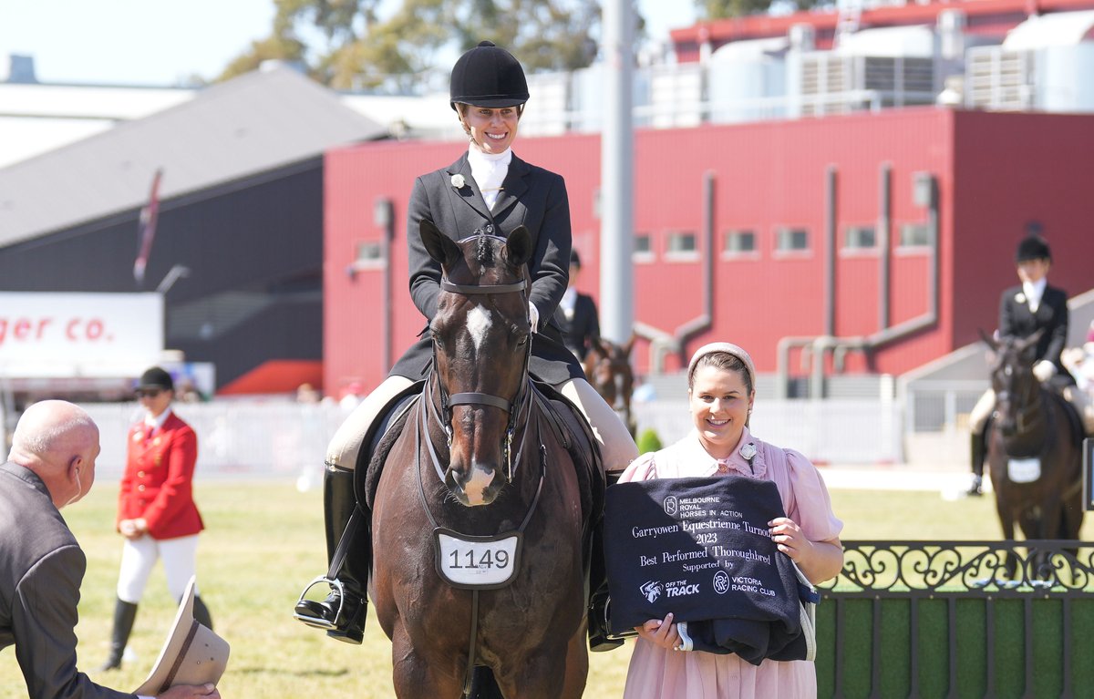 Congratulations to thoroughbred St Andrews and his rider Natalie McKay who demonstrated the versatility of retired racehorses by taking out the inaugural Best Performed Thoroughbred prize in the Garryowen Equestrienne Turnout competition at the <a href="/MelbRoyalShow/">MelbourneRoyalShow</a> on Friday 29