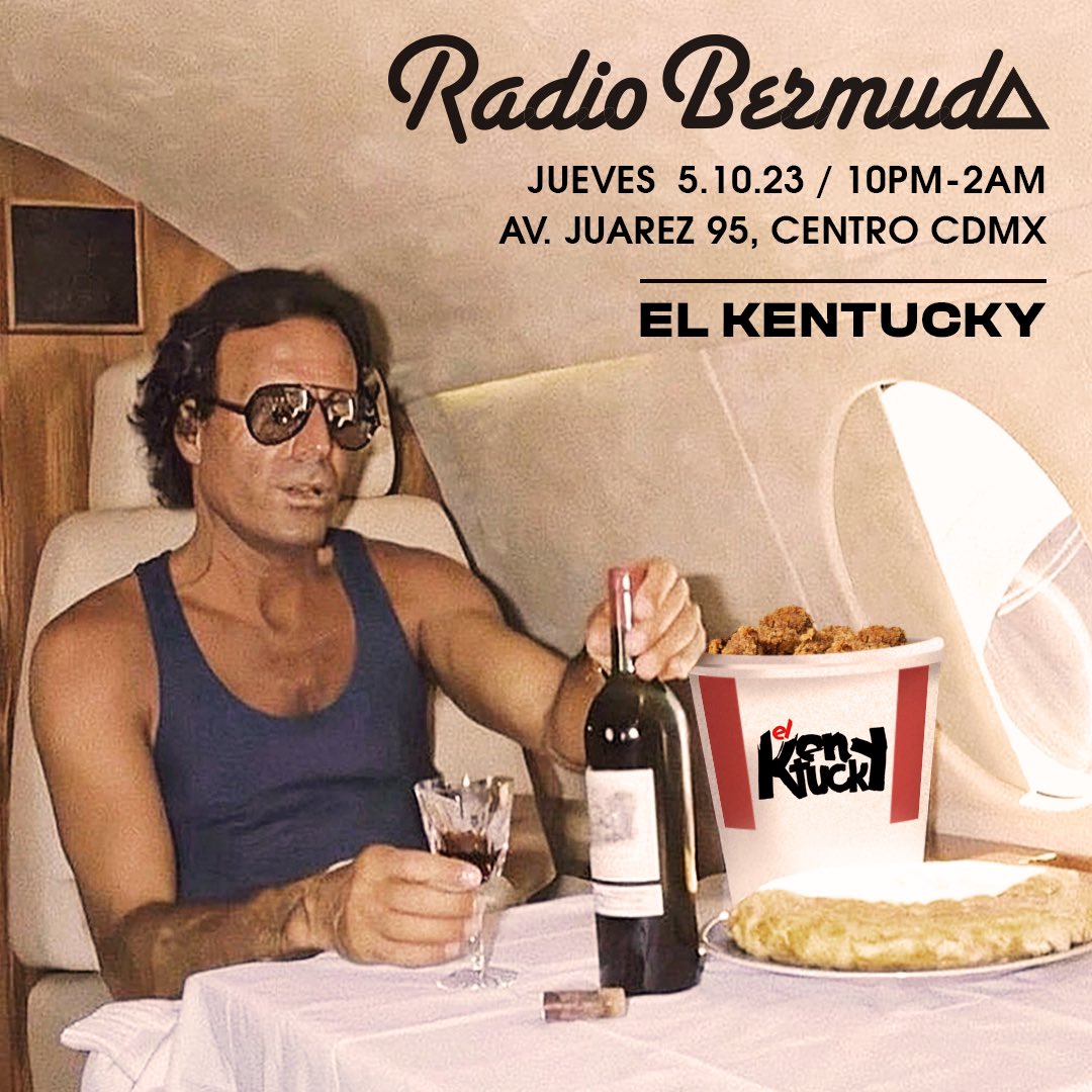 Este jueves <a href="/radiobermuda/">radiobermuda</a> aterriza en @elkentucky para seguir celebrando su apertura con discos y amigos. Ahí nos vemos! 
🍗🍷😎🪩