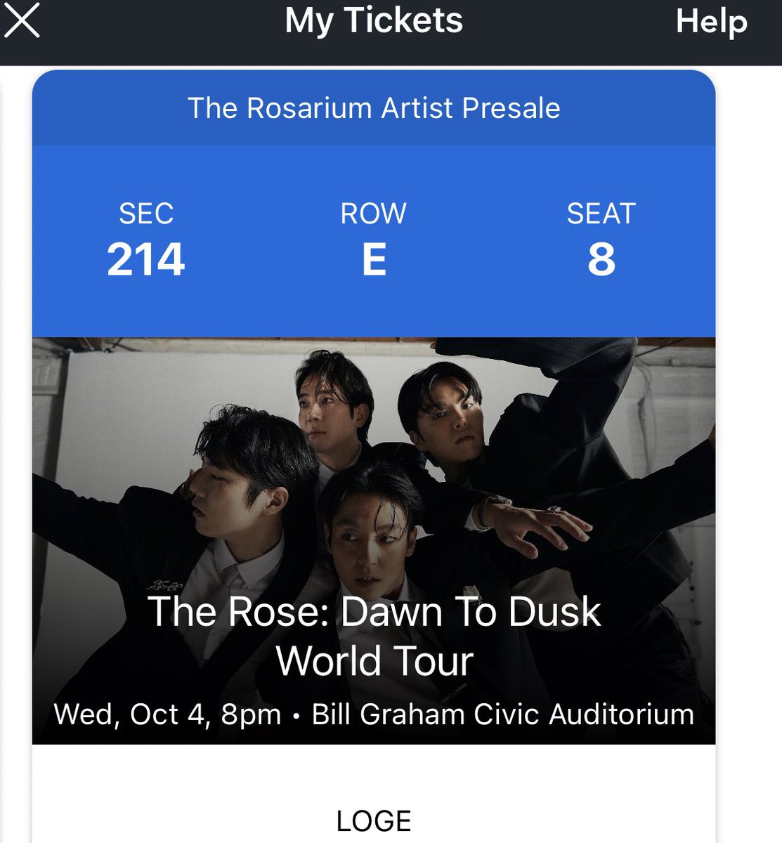 2 TICKETS - GREAT SEATS NEED TO SELL - BEST OFFER #theroseinsf THE ROSE IN SF TODAY 10-4-23 8:00pm Loge 214, row E, seats 7, 8 Face value: $85 ea. LAST MINUTE? OK! Can meet you at the venue before show and transfer to you. I have tickets in a different section - I’ll be there!