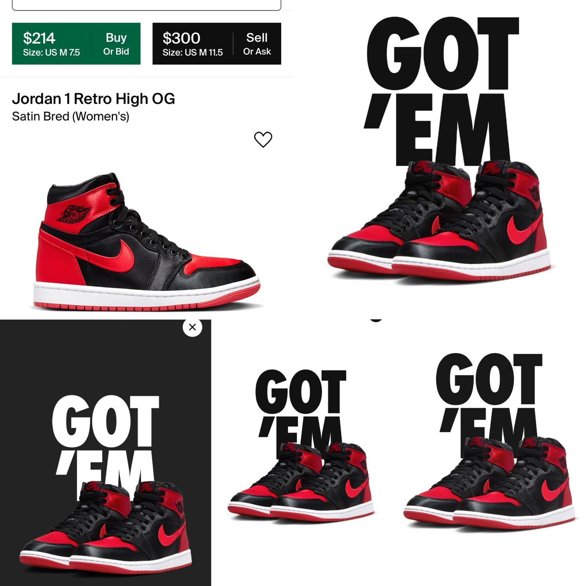 Heatseekersdisc's tweet photo. Jordan 1 Satin Bred Shock drop was today #heatseekers https://t.co/HxlwEsYhwd