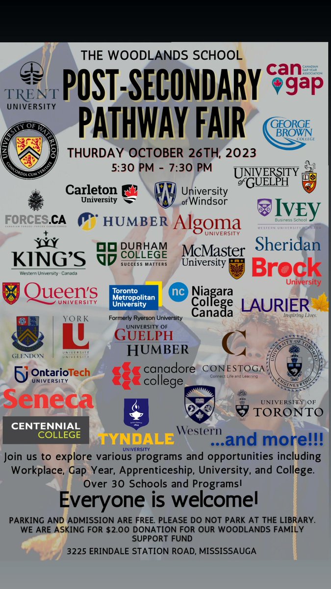 Still not sure of your post-secondary plan? Then we hope you'll join us on October 26th for our Post-Secondary Pathway Fair! It's never too early to start planning! 
<a href="/woodlandsrams/">The Woodlands School</a> <a href="/thewoodlandsELP/">The Woodlands ELP</a>