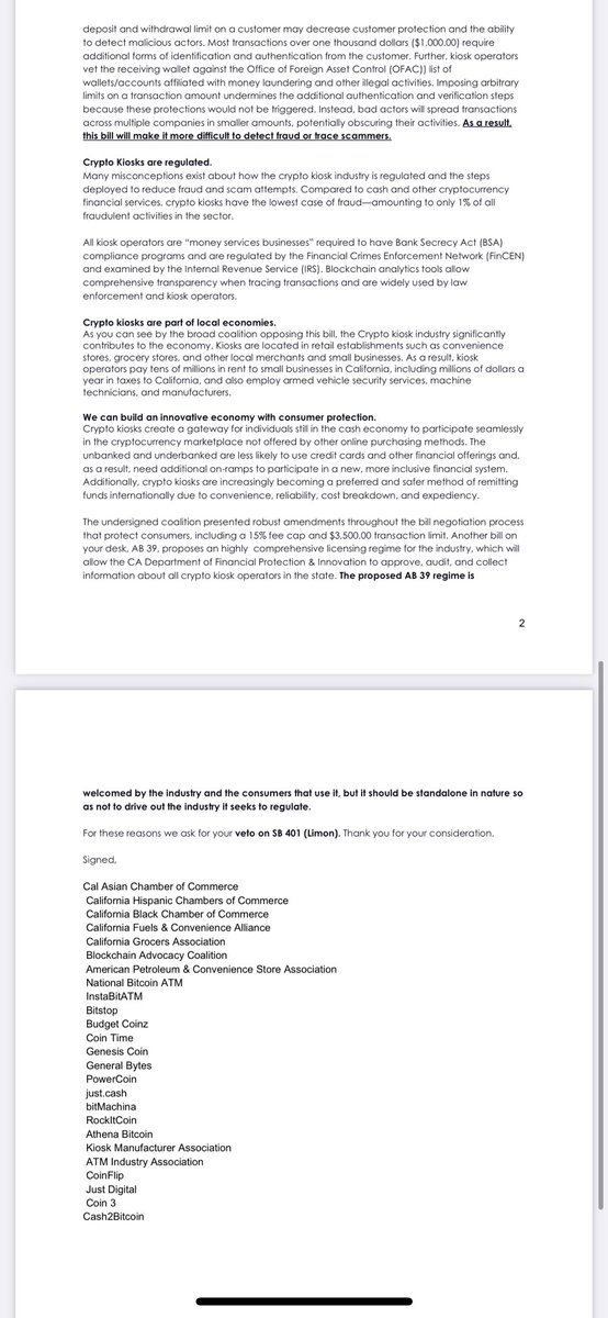 BlockAdCo's tweet photo. A mighty & diverse coalition stands with the crypto kiosks industry asking @GavinNewsom to keep Crypto accessible to all and help small biz by vetoing #SB401 @CalGrocers @calasiancc @CAHispanic @officialCFCA @CaBlackChamber https://t.co/dr0eWzgjke