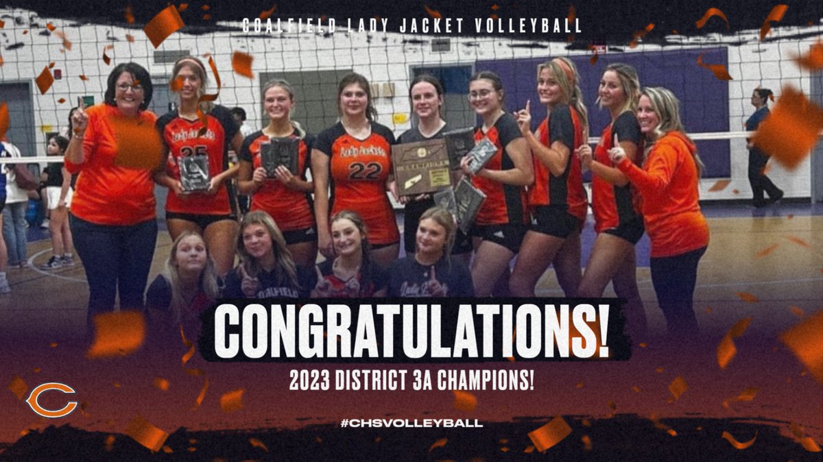 CoalfieldStats's tweet photo. Coalfield Athletics salutes Lady Jacket Volleyball, who won the District 3A Championship and will represent the school in the Region 2A tournament, hosted by CHS. Coalfield will play CSLA tomorrow evening at around 6pm in the John Jackson Memorial Gym. #CHSVolleyball #DigSetSpike https://t.co/TbrRhZkO3b