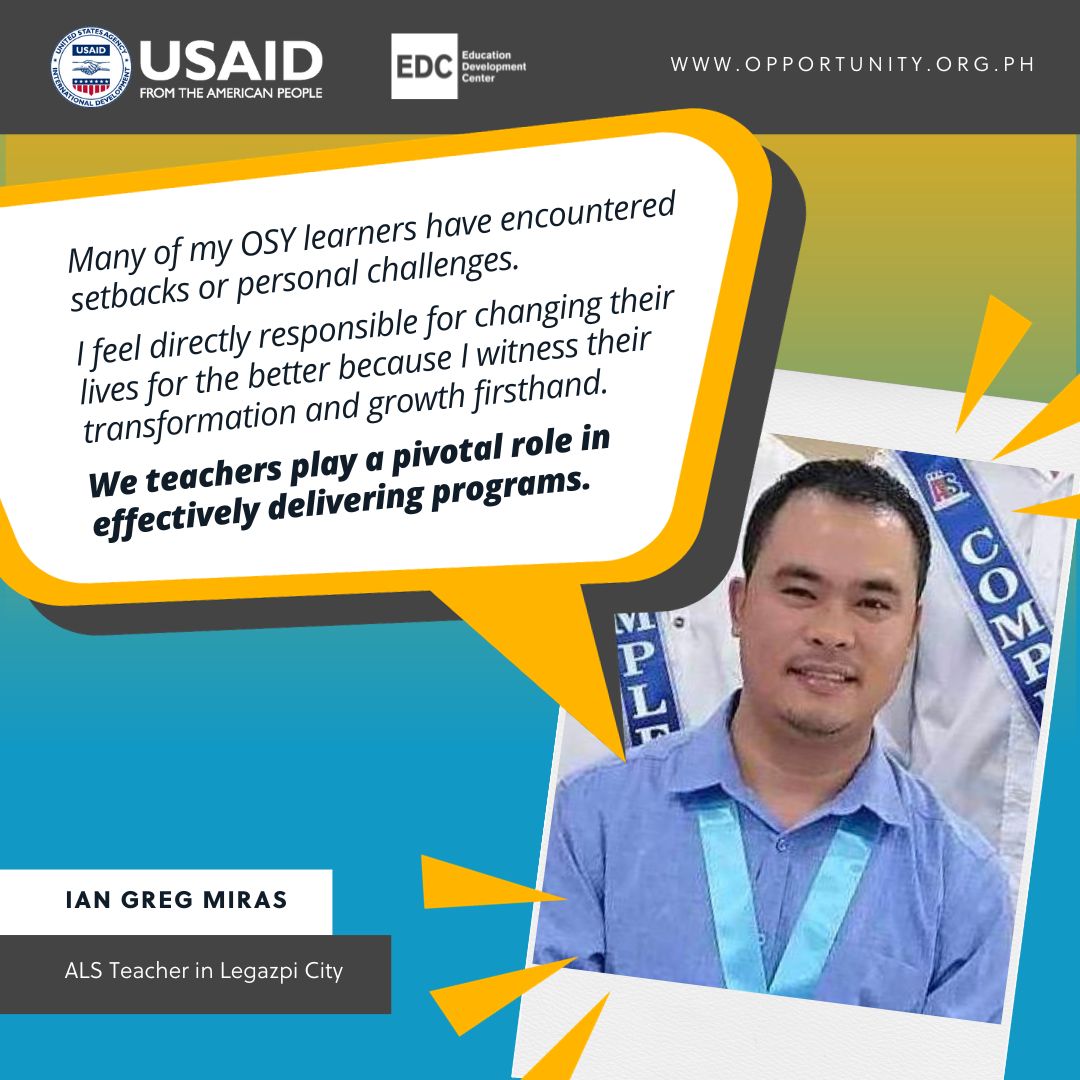 opportunity2_0's tweet photo. π©βπ« Happy #WorldTeachersDay2023! π§βπ«
Since teaming up with @DepEd_PH #AlternativeLearningSystem and @tesdaofficial in 2020, we are fortunate to have met and worked alongside teachers and trainers who are strong advocates of quality #outofschoolyouth education. https://t.co/6j3YYpc9Pp