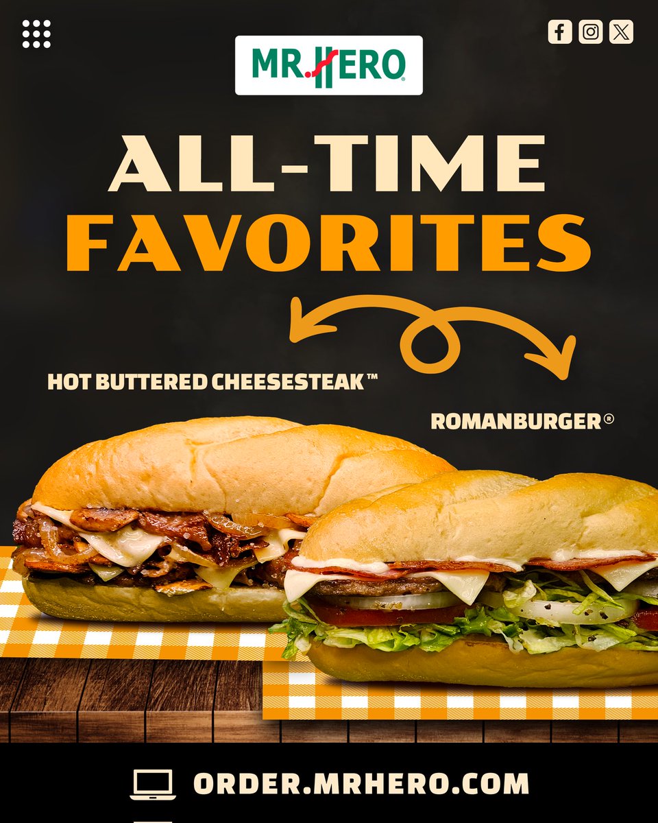 mrhero's tweet photo. These two treats are too good to resist!
Which one will you pick first? 🫣
👉https://t.co/ZqA1kFmjuJ
#mrhero #Romanburger #HotButteredCheesesteak #sandwiches #burgers https://t.co/2mzrZM6dO3