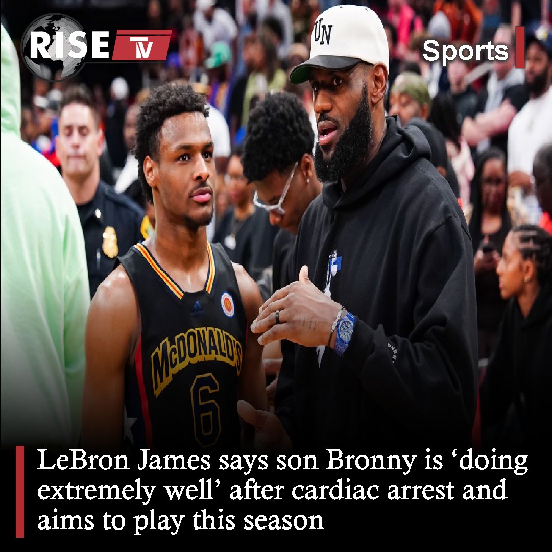 RiseTv_Global's tweet image. LeBron James shares that his son, Bronny James, is recovering well after successful surgery following a cardiac arrest in July. Bronny, 18, is aiming to return to play for the University of Southern California (USC) this season. 🏀🙏 #BronnyJames #RecoveryUpdate #USCBasketball