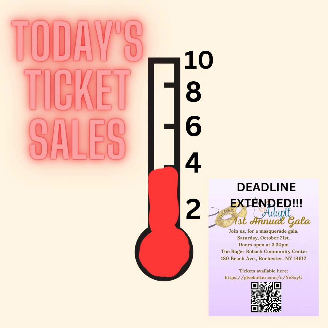 We're at 4 ticket sales for today! Just 6 more to meet our goal of 10! 

Purchase your tickets below

givebutter.com/c/Ye8xyU