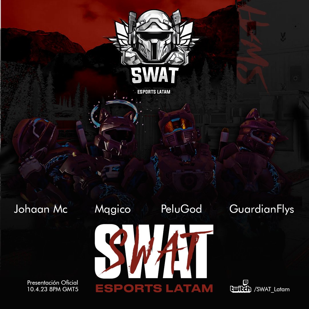 SWAT_Latam's tweet photo. Hoy a las 8PM GMT-5 es la presentación oficial de nuestro equipo competitivo para #HaloInfinite!

Transmisión por: https://t.co/pBd1puuk2Z

@GuardianFlys 
@Johaan_Mc 
@PeluGod 
@Mqgico 

#SWATLatam https://t.co/d4DEStyUcc