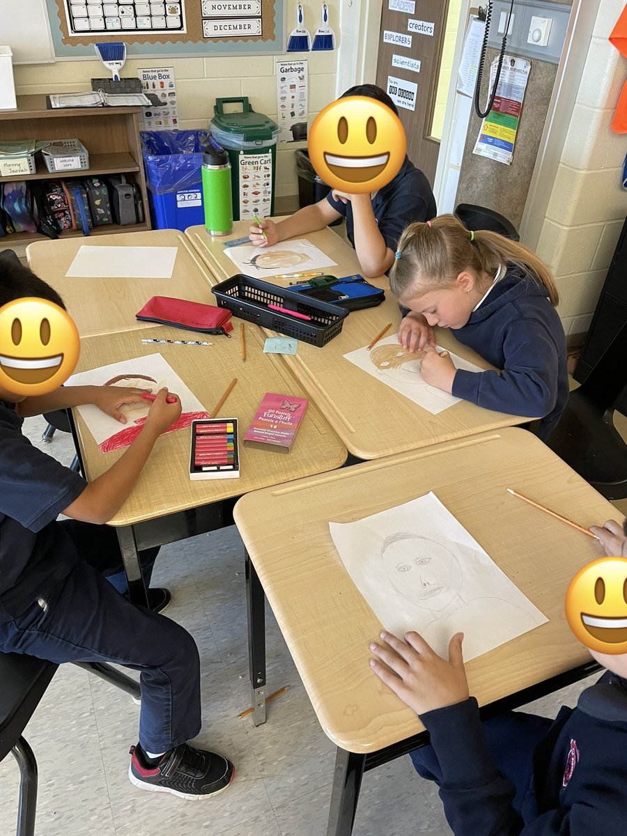 MrsMTurchyn's tweet photo. Artists working mindfully on their Mixed-Media Self-Portraits 🎨. We first reflected on all of the beautiful ways in which God created us unique and in His image ❤️ @stanne_school https://t.co/KVpJ1IDfYA