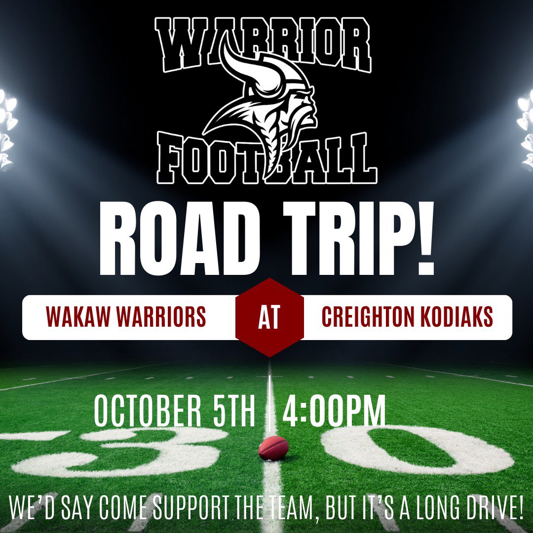 Football team hits the road tomorrow. Good luck Warriors!