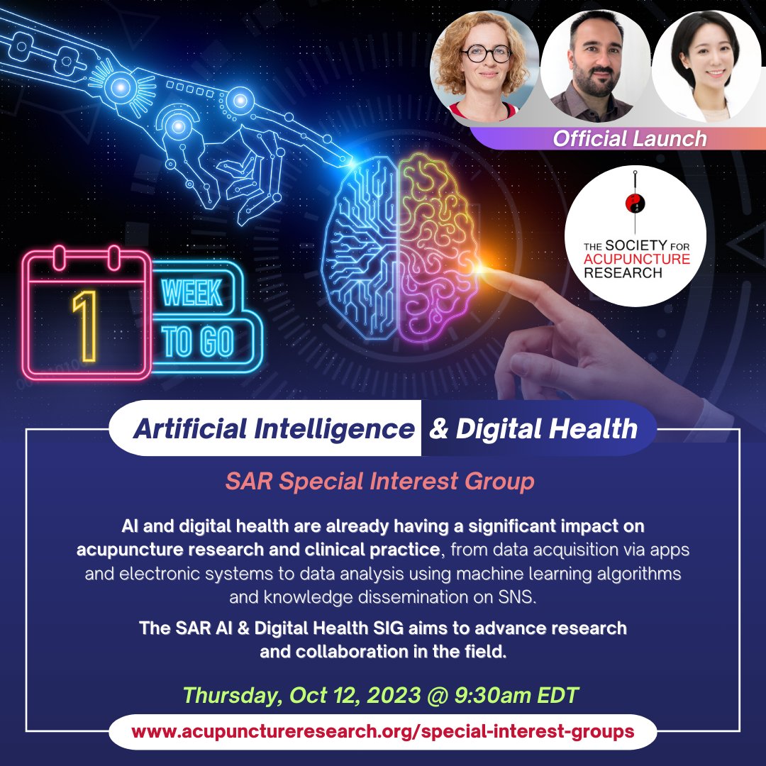 SAR_acuresearch's tweet photo. ...1 week to go!! ⌛️

DON'T MISS OUT! 👉 Secure your free place for the online launch of the SAR AI &amp; Digital Health SIG on Thursday, Oct 12th 👍

Full details 🔗 https://t.co/Dv2wFgkfo6 https://t.co/E2g3Vm4q1b