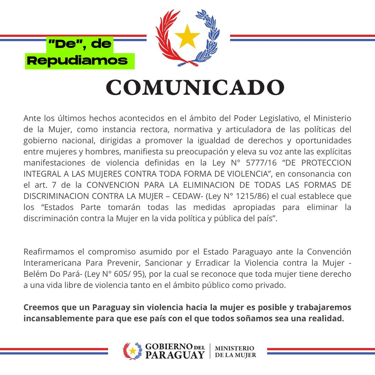 livmediapy's tweet image. CASIO YAMIL ESGAIB I Al comunicado del Ministerio de la Mujer le faltaron algunos verbos como: “Repudiamos las actuaciones machistas del diputado Yamil Esgaib”. También les faltó identificar al agresor y solidarizarse con las mujeres que fueron agredidas.