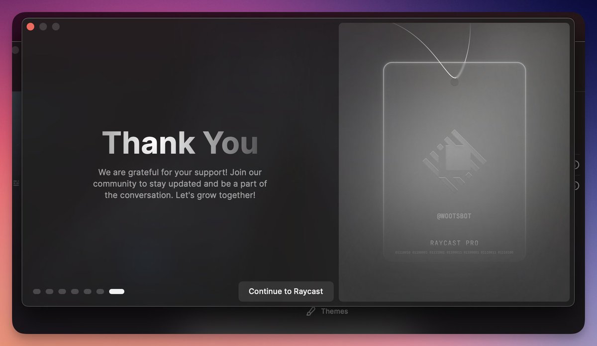 wootsbot's tweet photo. Today I saw Confetti @raycastapp , this tool has improved my productivity and I wanted to see how cool it would be to go PRO.

#Productivity #developer #dev https://t.co/g0hf3TimlS