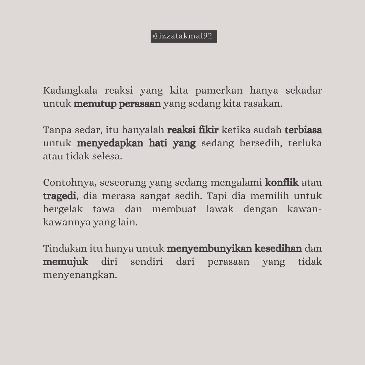 izzatakmal92's tweet photo. Mengenali ‘defense mechanism’ tingkah laku membela diri dari situasi yang tidak menyenangkan. Ia selalu jadi dalam keadaan kita tidak sedar.

#izzatakmalberkongsi #puisidankata #patahlagi https://t.co/tBjEC6Ztmx