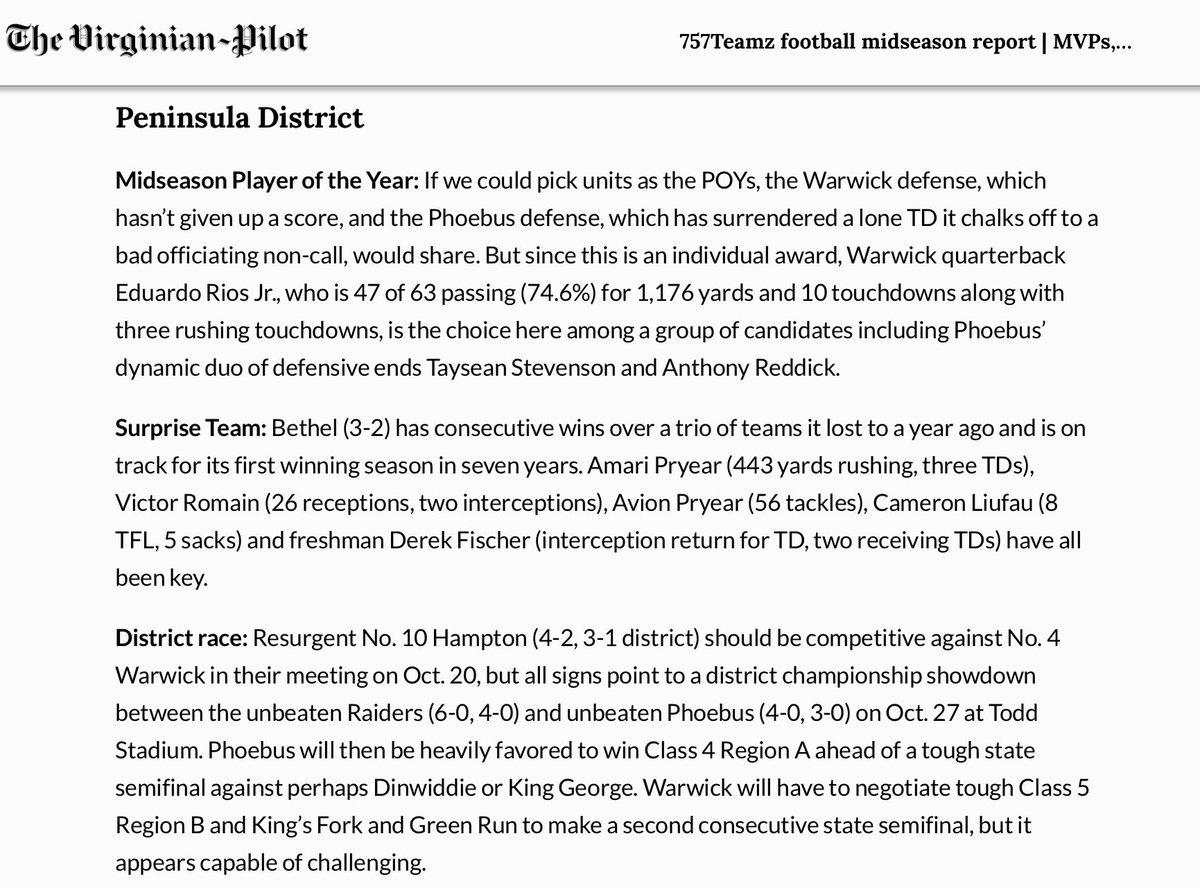 AthleticsBethel's tweet photo. 📣 Shoutout @Bethel_BruinsFB &amp; @coachporterWR for recognition by @LHRubama &amp; @virginianpilot! Super proud of the team and the highlighted key players! 

@VictorRomainJr1 @pryearAmari @pryearavion24 @LiufauCameron @vick757 @BHSOfficialHCS #1067Bethel @teamsHCS @HamptonCSchools https://t.co/oPVyEycHG6