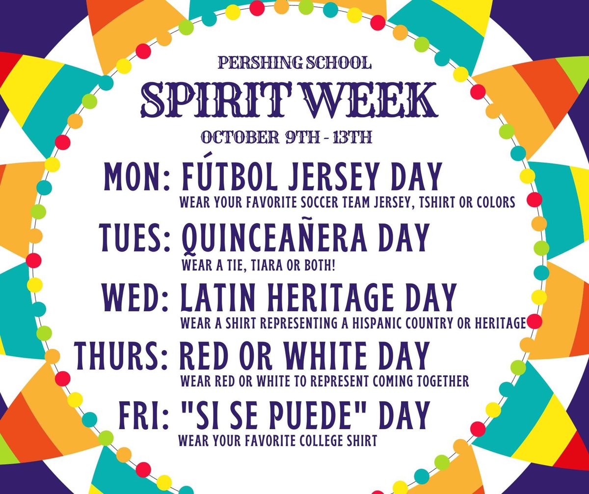 Mark your calendar for Hispanic Heritage Spirit Week 10/9-10/13!