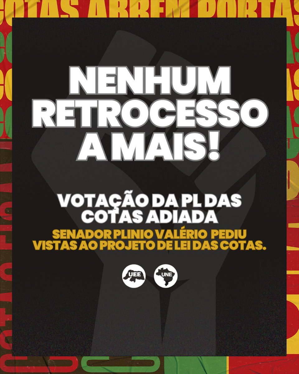 uee_rn's tweet photo. Continuaremos pressionando para garantir a renovação e ampliação das cotas para continuar transformando vidas e mudando a cara da universidade!

COTAS ABREM PORTAS 🚪✊🏿

#UEERN https://t.co/4iB6rdeicB